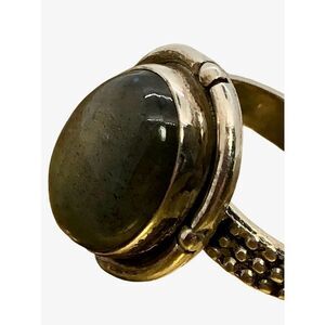 Vintage Sterling Silver Green Stone Art Deco Oval Ring Size 6.25